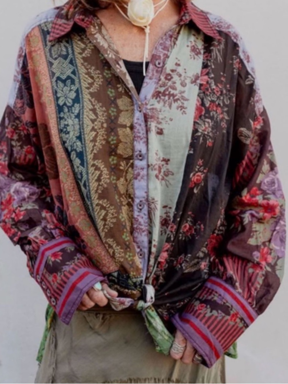 Free People Mixed Floral Patchwork Button-Down in Multi Colors - Picture 6 of 6